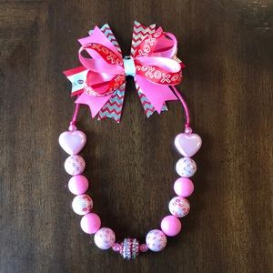 Hugs & Kisses necklace and hair bow bundle